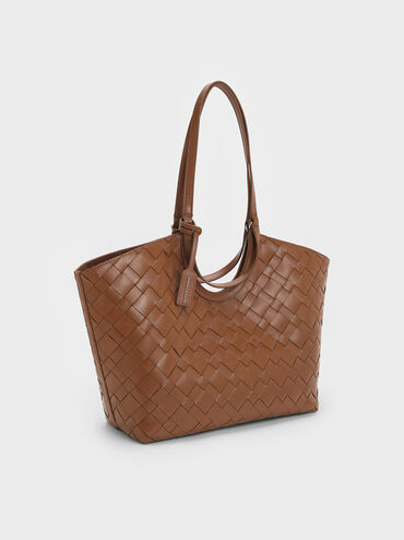 Ivette Woven Tote Bag, Chocolate, hi-res
