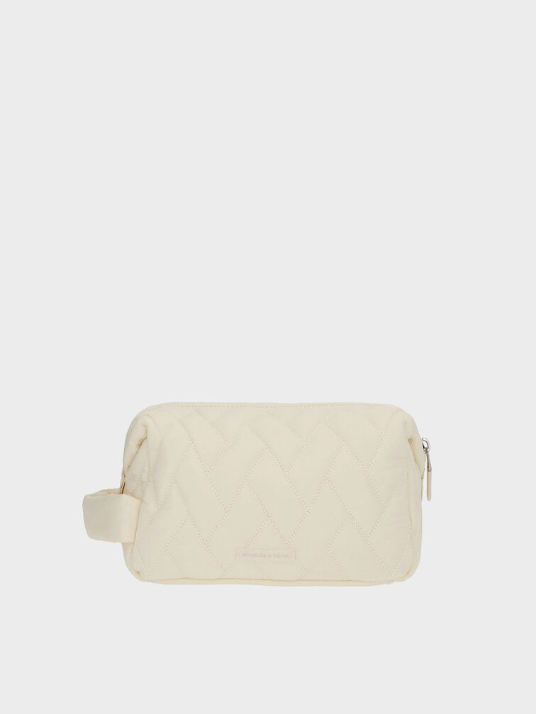 Nylon Chevron Pouch, Cream, hi-res