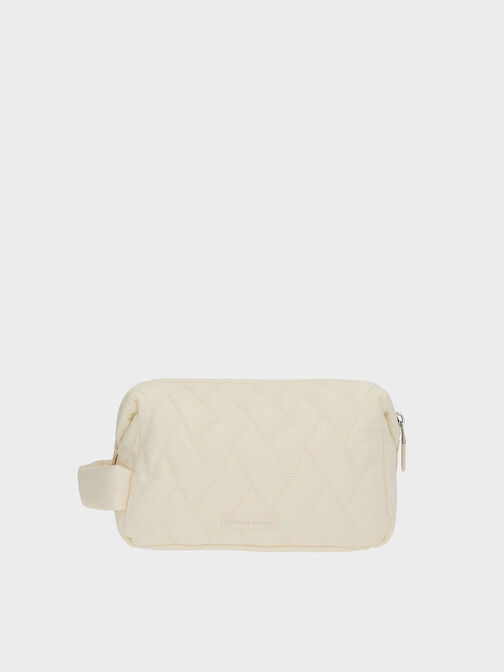 Nylon Chevron Pouch, Cream, hi-res
