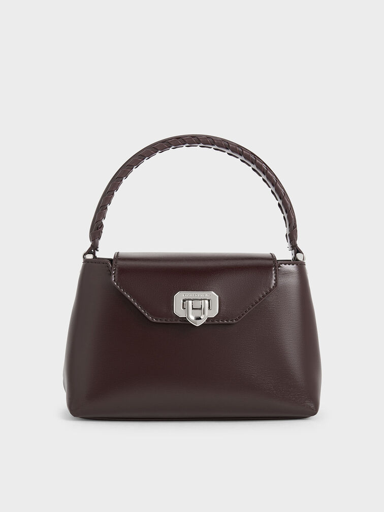 Arwen Braided-Strap Top Handle Bag, Plum, hi-res