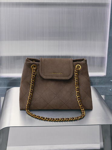 Apfra Quilted Shoulder Bag, Stone Grey, hi-res