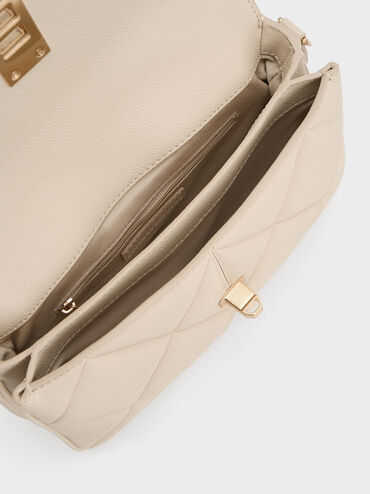 Anwen Quilted Top Handle Bag, Beige, hi-res
