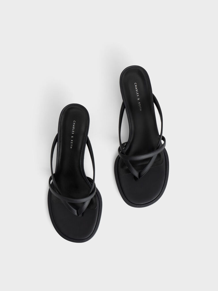 Spool Heel Thong Sandals, Black, hi-res