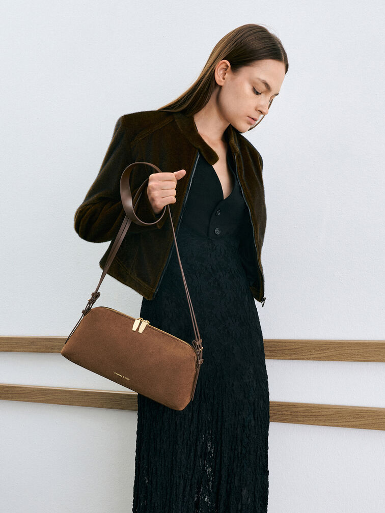 Deyna Recycled Suede Double-Strap Shoulder Bag, Mocha Brown, hi-res