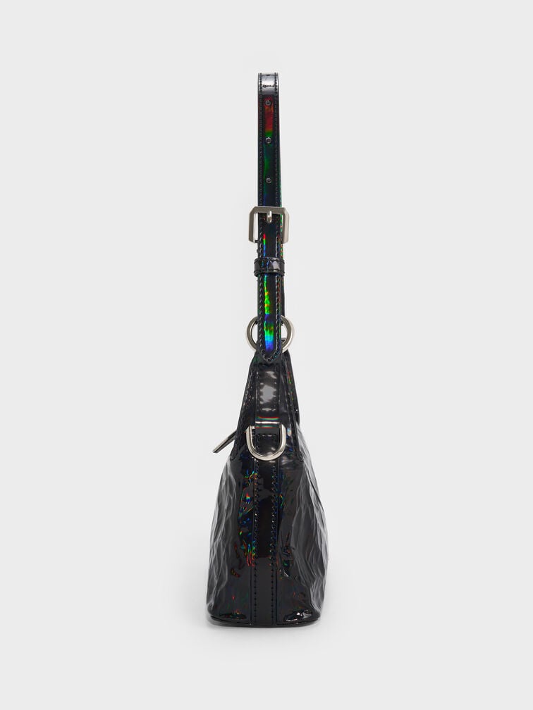 Lark Patent Crinkle-Effect Shoulder Bag, Prism Noir, hi-res