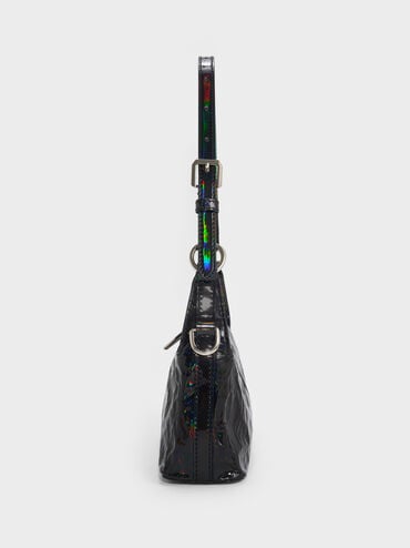Lark Patent Crinkle-Effect Shoulder Bag, Prism Noir, hi-res
