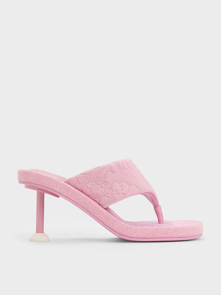 Noemi Knitted Spool Heel Sandals, Pink, hi-res