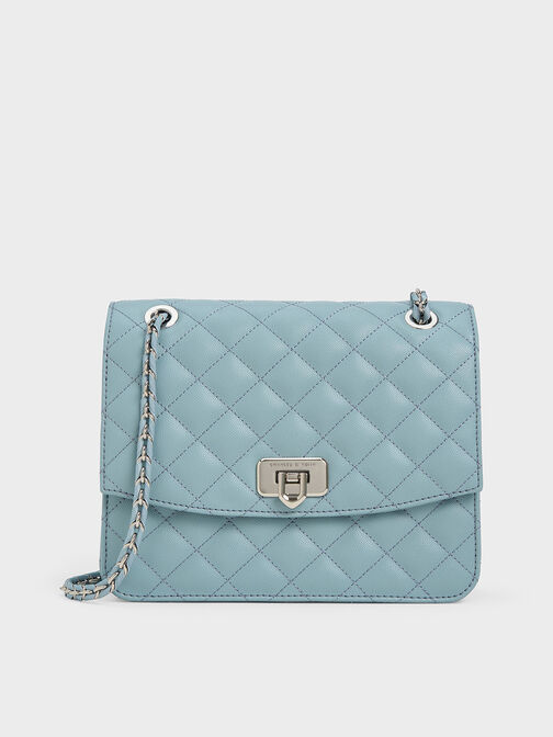 Cressida Quilted Chain Strap Bag, Slate Blue, hi-res