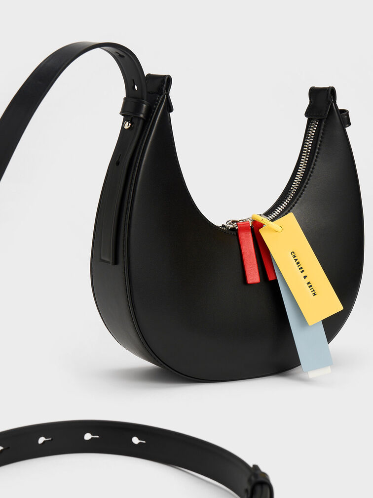 Carey Crescent Hobo Bag, Black, hi-res
