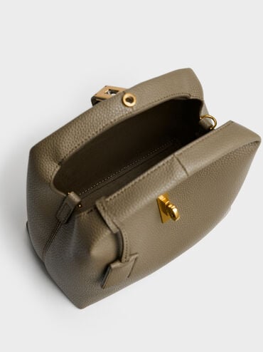 Chance Recycled Leather Turn-Lock Bucket Bag, Deep Olive, hi-res