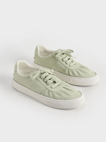 Recycled Cotton Blend Ruched Low-Top Sneakers, Mint Green, hi-res