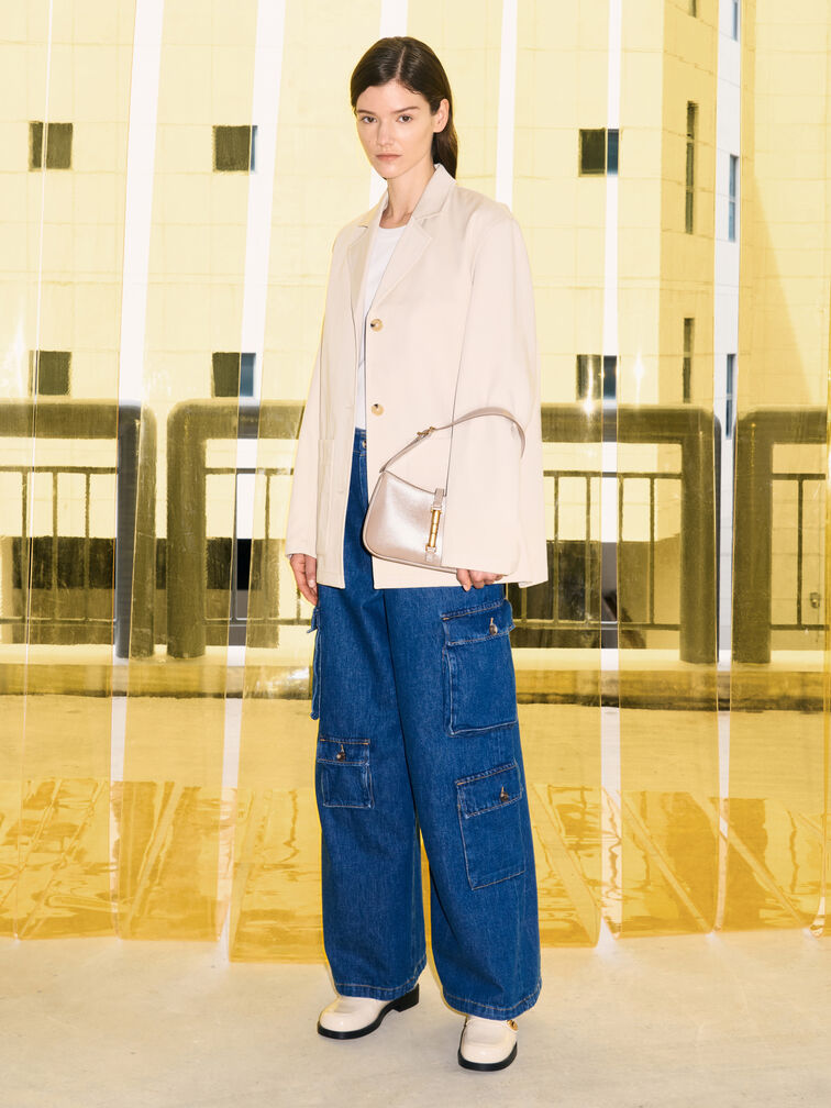 Cesia Metallic-Accent Shoulder Bag, Taupe, hi-res