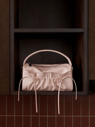 Reese Ruched Bow Top Handle Bag, Soft Pink, hi-res