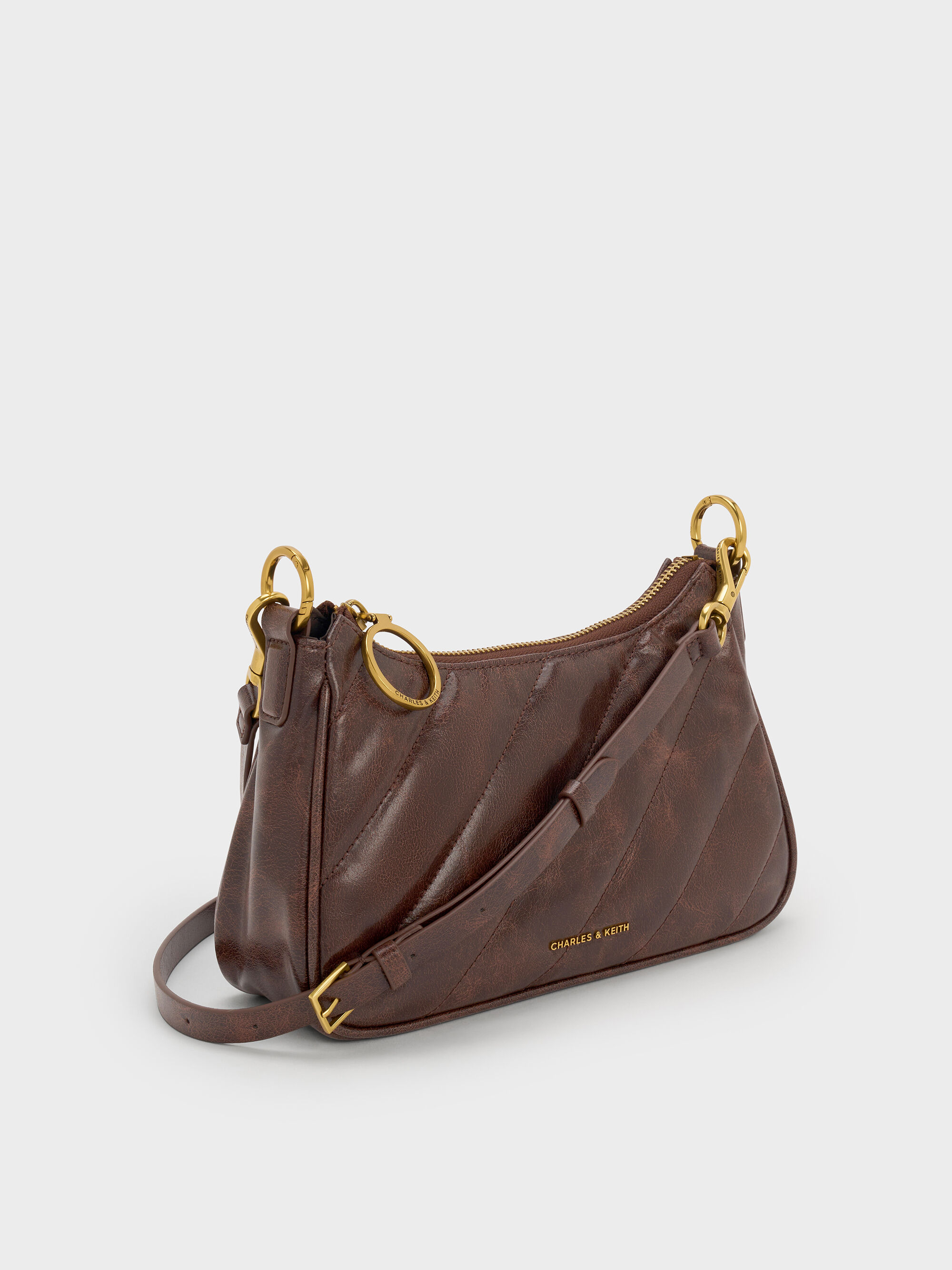 Distressed Coffee Philomena Crinkle-Effect Chain-Strap Crossbody