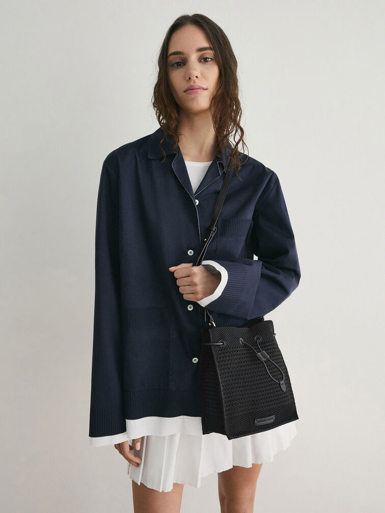 Ida Knitted Bucket Bag, Black, hi-res