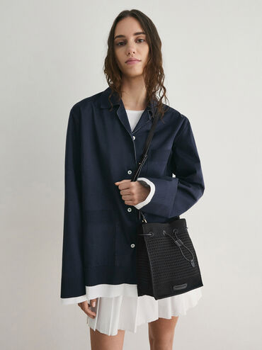 Ida Knitted Bucket Bag, Black, hi-res