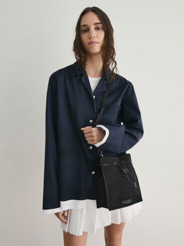 Ida Knitted Bucket Bag, Black, hi-res
