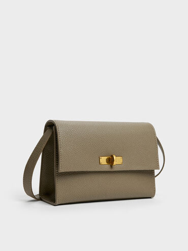 Chance Recycled Leather Turn-Lock Crossbody Bag, Deep Olive, hi-res