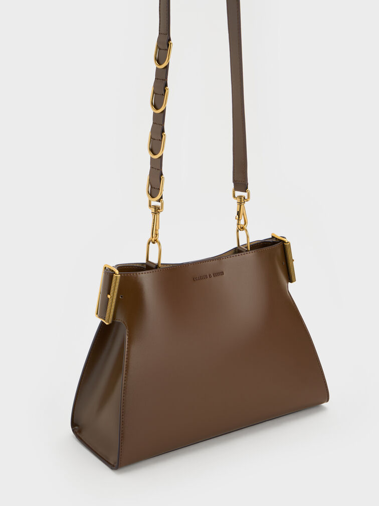 Lexie Side-Buckle Trapeze Shoulder Bag, Dark Brown, hi-res