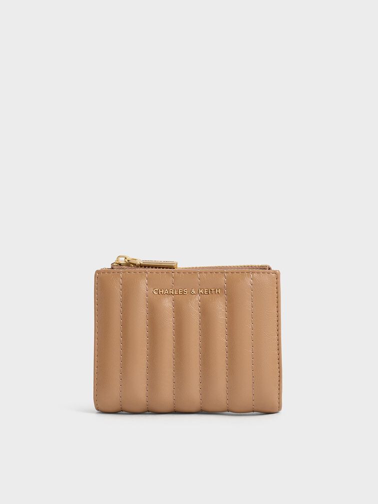 Donna Crinkle-Effect Panelled Top-Zip Wallet, Tan, hi-res