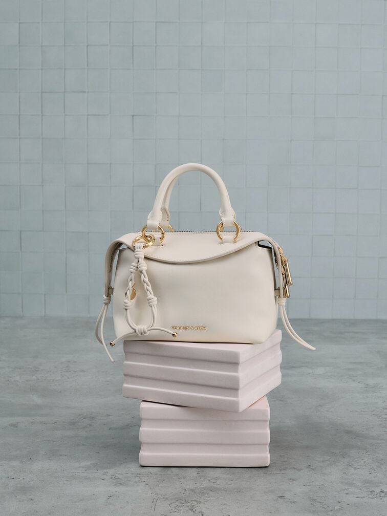 Haylen Braided-Charm Bowling Bag, Cream, hi-res