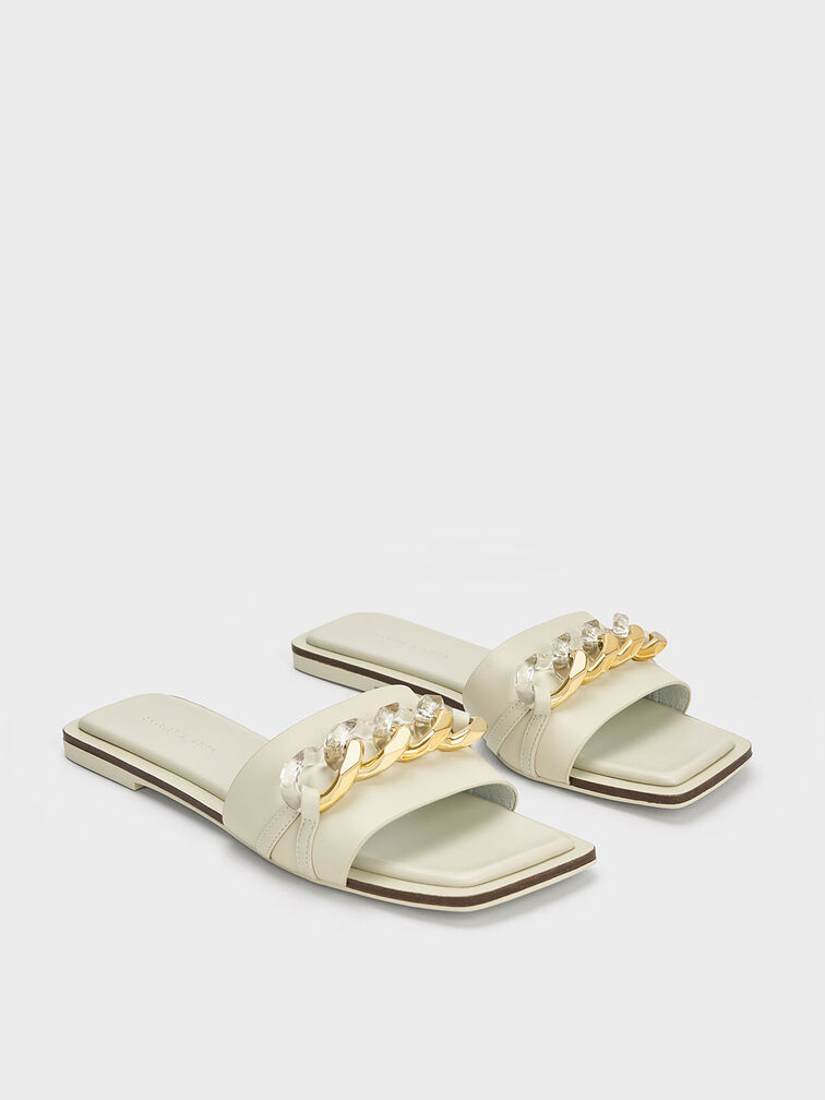 Chunky Chain-Link Slide Sandals, Chalk, hi-res