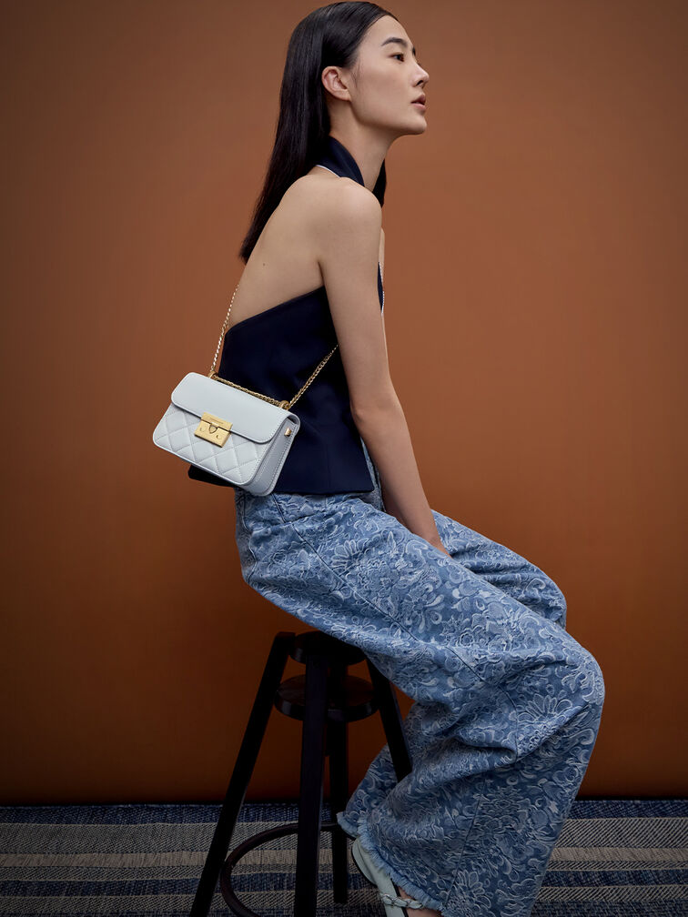 Alva Quilted Chain-Handle Bag, Sea Salt Blue, hi-res