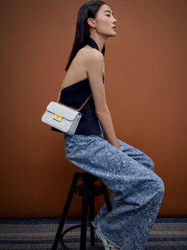 Alva Quilted Chain-Handle Bag, Sea Salt Blue, hi-res
