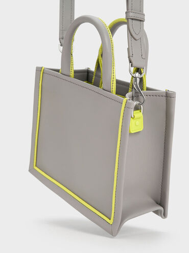 Mini Jump Contrast-Trim Tote Bag, Grey, hi-res