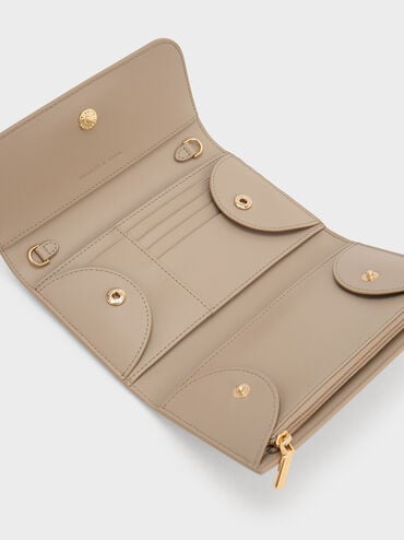 Octavia Front Flap Long Wallet, Taupe, hi-res