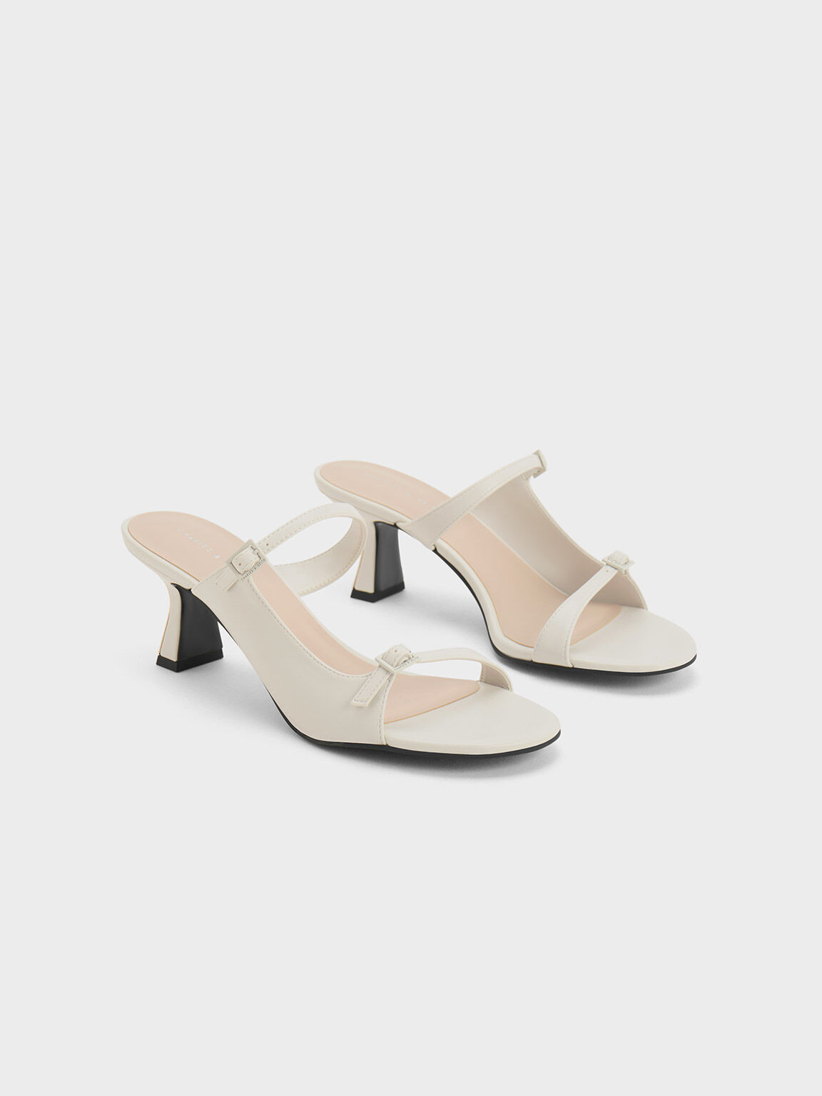 Double Strap Heeled Mules White