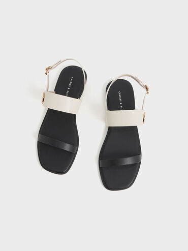 Metallic Accent Back Strap Sandals, Black Textured, hi-res