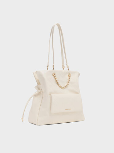 Duo Quilted Drawstring Two-Way Backpack, Cream, hi-res