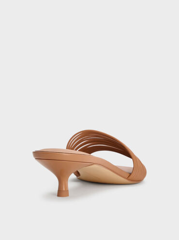 Fianna Strappy Kitten-Heel Mules, Tan, hi-res
