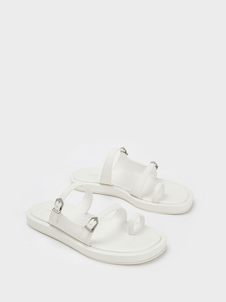 Double Buckle Toe-Loop Sandals, White, hi-res