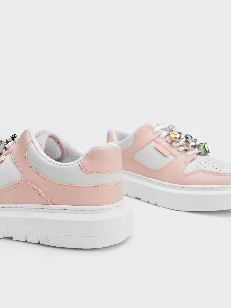 Gem-Embellished Platform Sneakers, Pink, hi-res