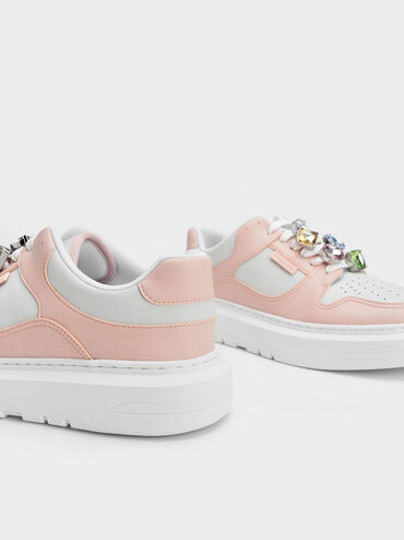 Gem-Embellished Platform Sneakers, Pink, hi-res