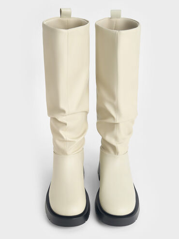 Ruched Knee-High Boots, Chalk, hi-res