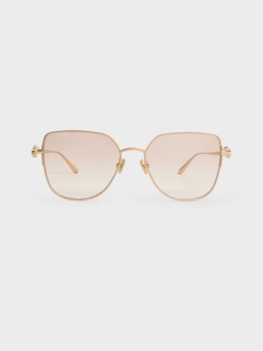 Crystal-Embellished Metal-Rim Butterfly Sunglasses, Light Gold, hi-res