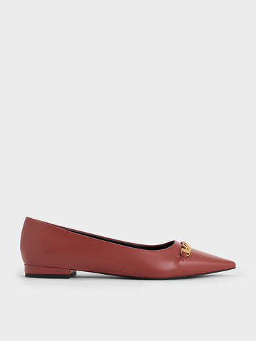 Chain-Link Pointed-Toe Ballet Flats, Red, hi-res