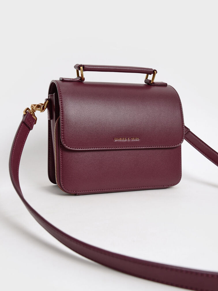 Front Flap Top Handle Crossbody Bag, Burgundy, hi-res