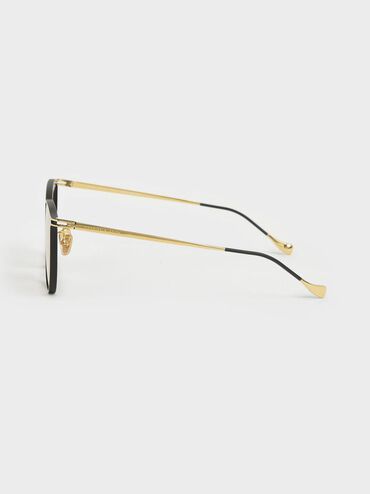 Two-Tone Wire Frame Butterfly Sunglasses, Gold, hi-res