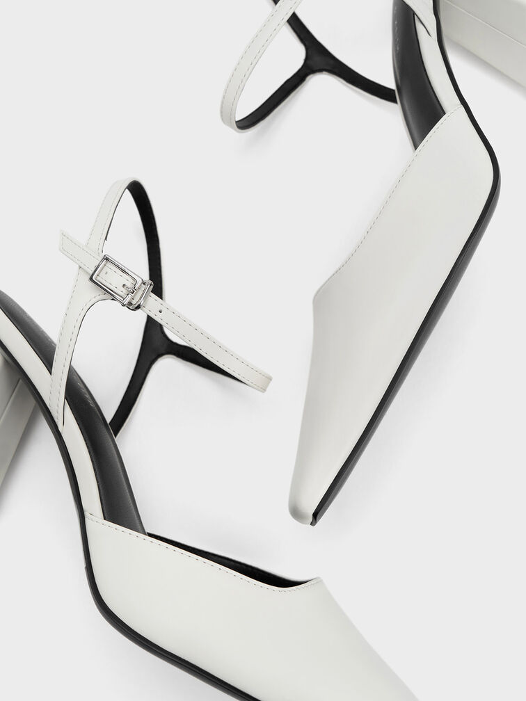 Tapered Block Heel Pumps, White, hi-res