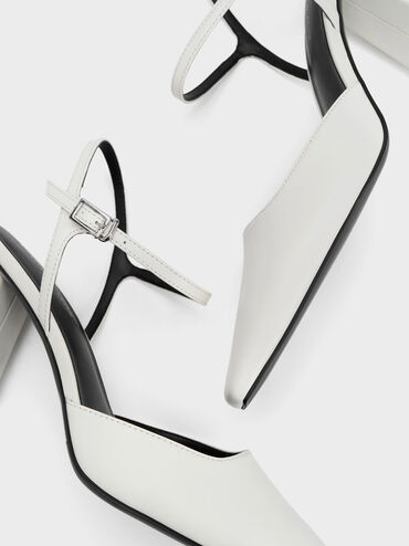 Tapered Block Heel Pumps, White, hi-res