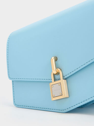 Lock-Motif Geometric Crossbody Bag, Light Blue, hi-res