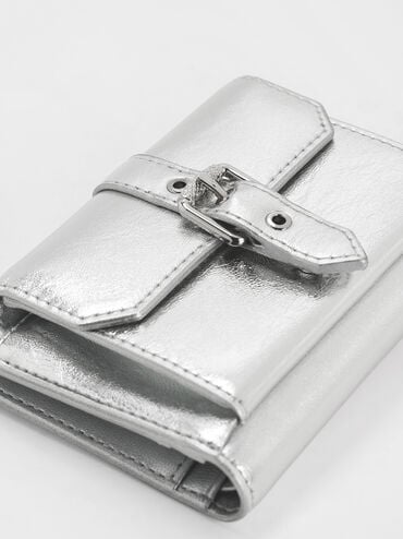 Blaise Metallic Grommet-Belt Wallet, Silver, hi-res