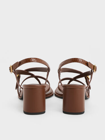Croc-Effect Strappy Block-Heel Thong Sandals, Animal Print Brown, hi-res