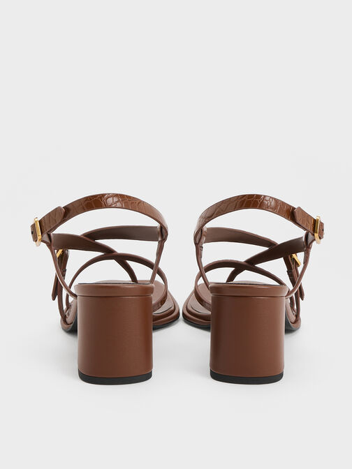 Croc-Effect Strappy Block-Heel Thong Sandals, Animal Print Brown, hi-res