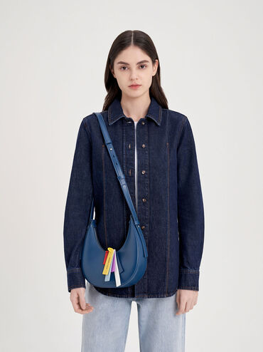 Carey Crescent Hobo Bag, Navy, hi-res