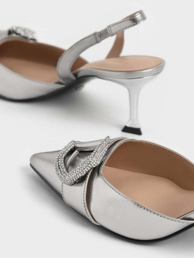 Gabine Gem-Embellished Slingback Pumps, Pewter, hi-res